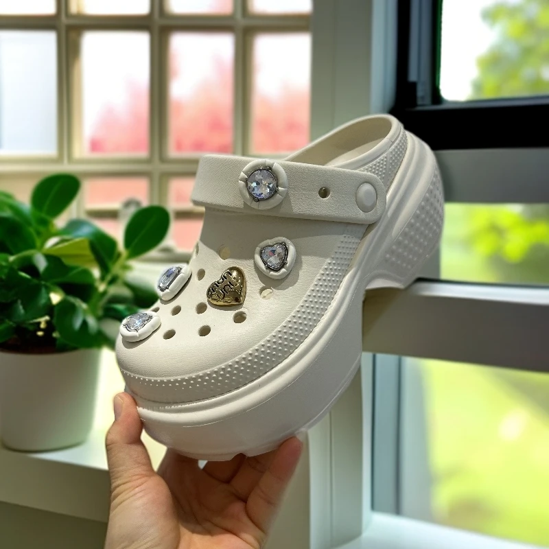 高跟（6-8cm）厚底包头鞋拖女鞋沙滩鞋女洞洞鞋增高百搭