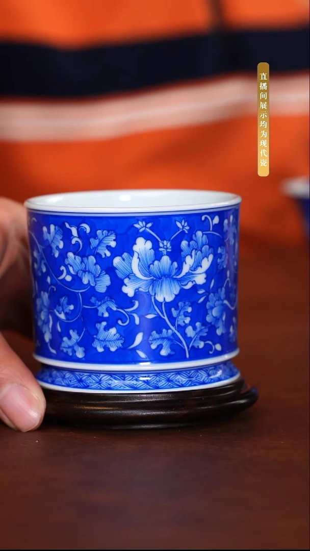 堂钟正窑陶瓷青花牡丹杯