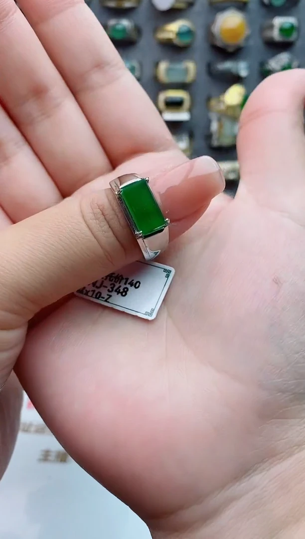 银S925镶嵌戒指翡翠天然翡翠男戒