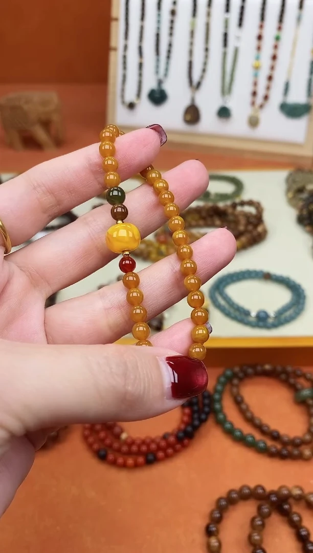 手链蜜蜡未镶嵌单圈蜜蜡05和田玛瑙手串