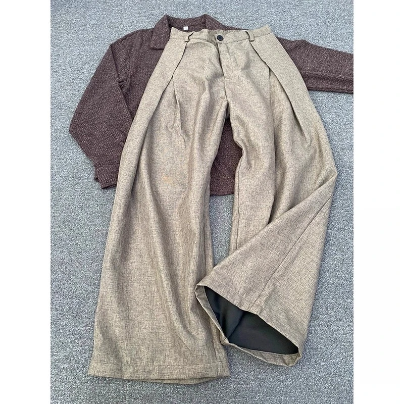 特大码300斤老钱风褶皱A字弯刀西裤男女秋季宽松垂坠感休闲直筒裤