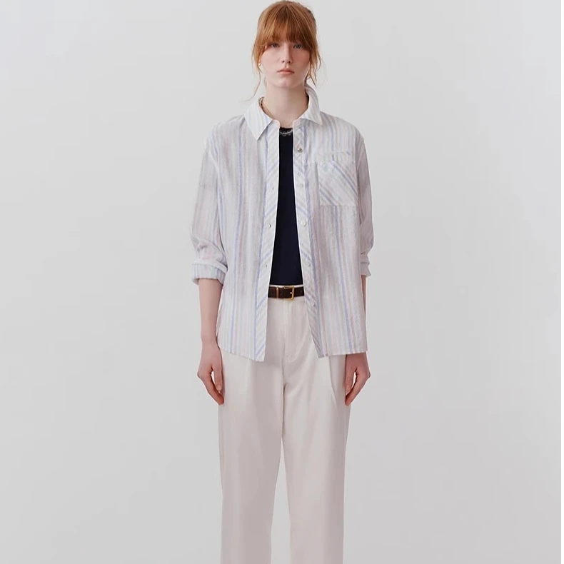 【亚麻】TeenieWeenie条纹衬衫2025夏季松弛通勤衬衣TTYS252404E