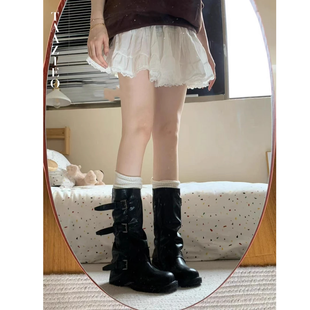 TAAZIEO内增高中筒马丁靴不过膝长靴厚底显瘦裤管堆靴美拉德靴子