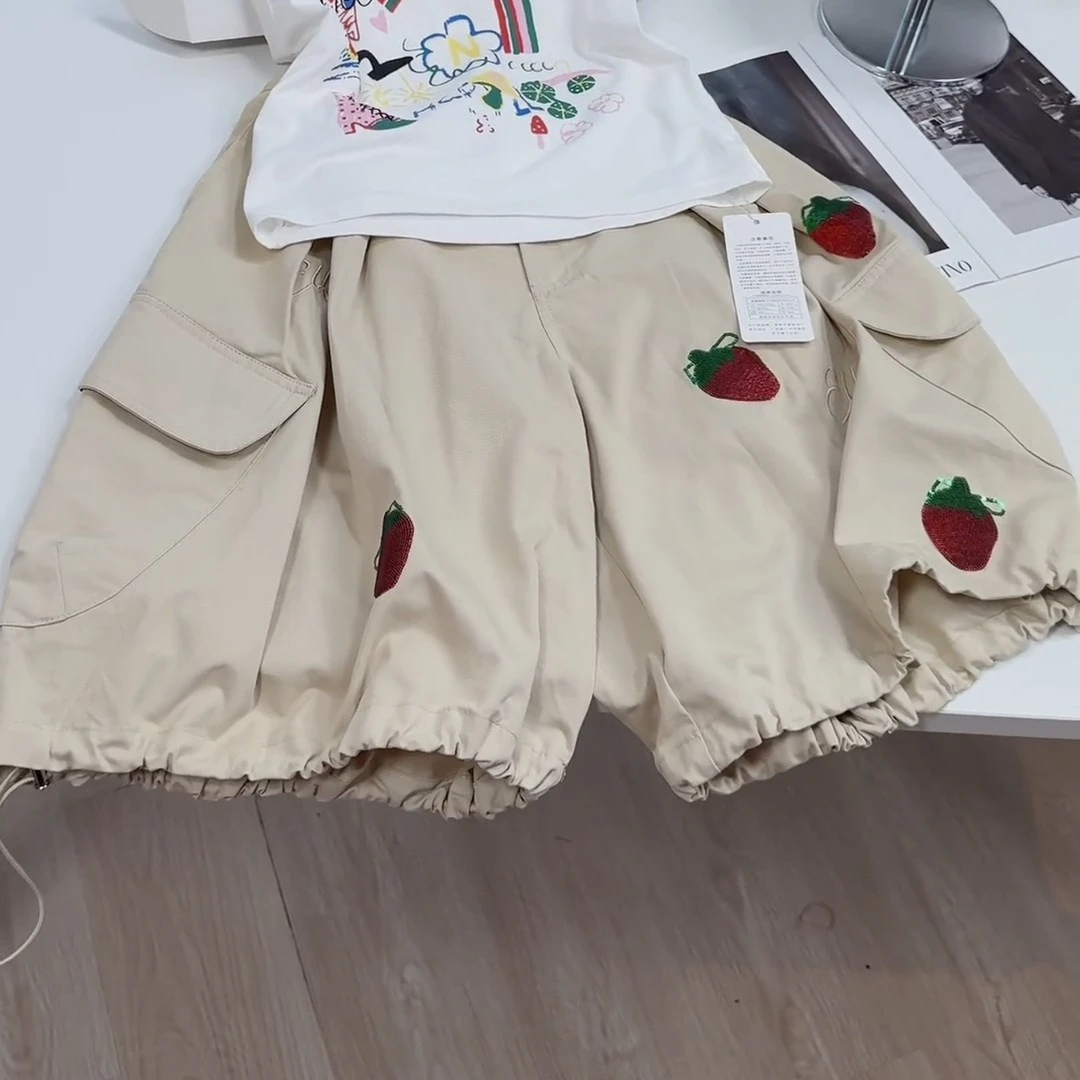 夏季休闲新款草莓松紧腰宽松时尚百搭短裤休闲裤DP6841