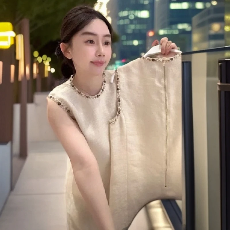 ZHUIMU.【布朗尼】夏季高级时尚气质感彩色钉珠小香风连衣裙ZM7271.