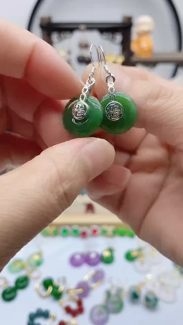 银S925镶嵌和田玉耳饰203