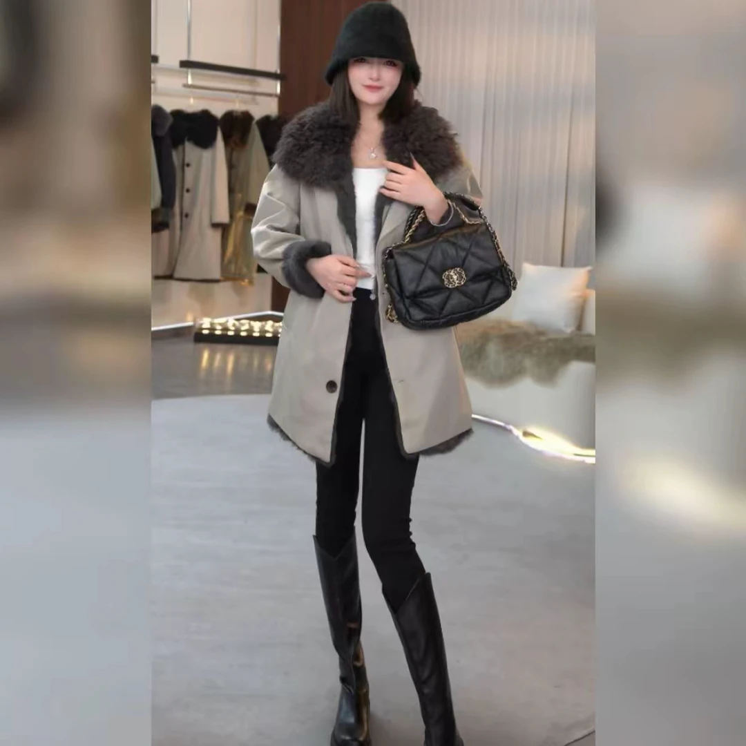 【时光耀眼】女士破价真毛皮草派克服显瘦时尚皮毛一体网红黑色