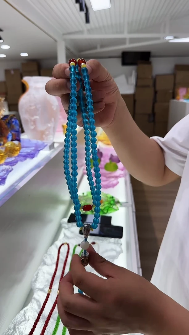 手工艺品琉璃古法琉璃108颗珠蓝色