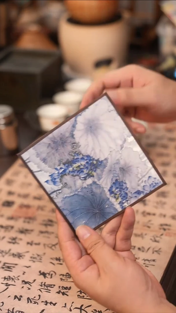 茶具四方杯垫12x12 蓝莲花