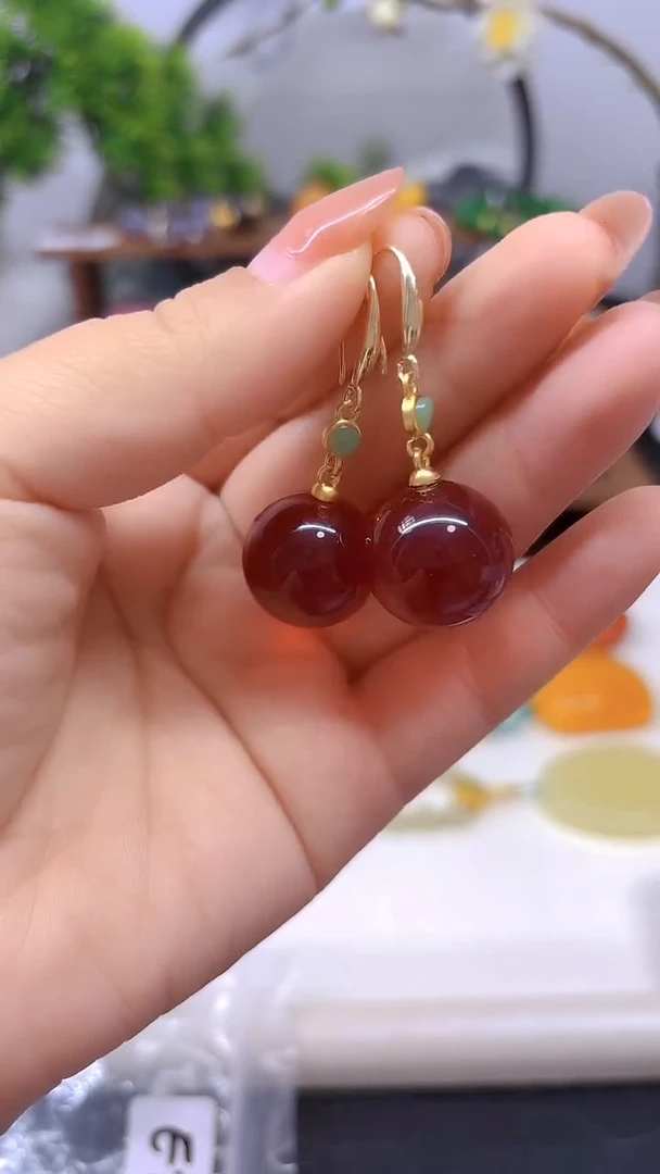血珀14K金镶嵌耳饰E706