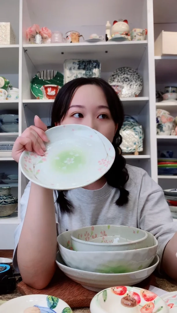 陶瓷【到手两支】花庵樱花树三角小盘16.5cm