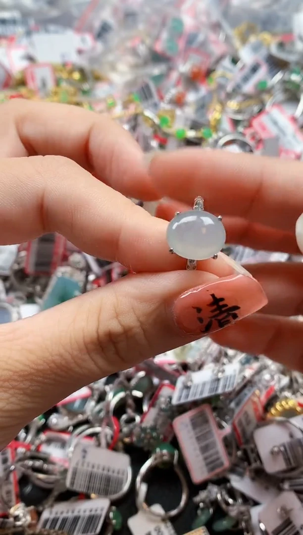 银S925镶嵌戒指翡翠天然A货缅甸翡翠