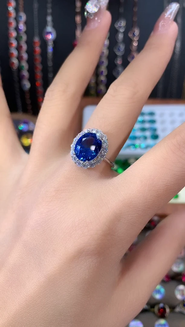 戒指蓝宝石银S925镶嵌911矢车菊银色