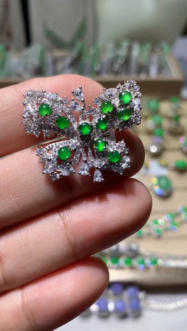 未镶嵌翡翠耳环胸针吊坠俩用款