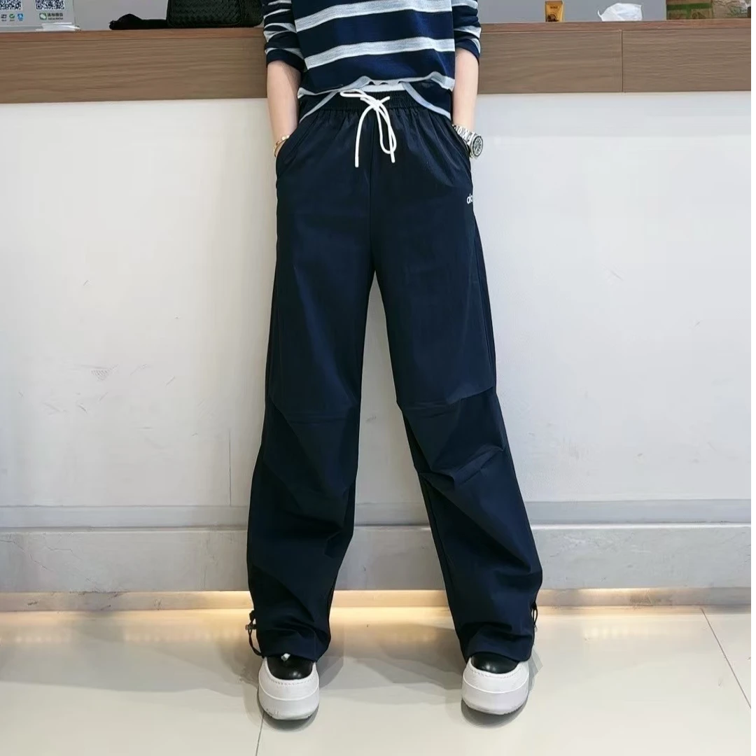 迷巧时尚新款春夏薄款休闲百搭抽绳工装直筒裤
