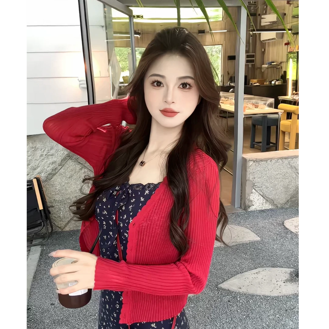 复古胶片！显白安克拉红密拷边短款防晒开衫薄款夏洋气上衣#8900