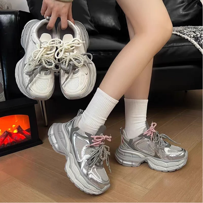 2025新款超轻厚底增高女款成人老爹鞋跟高5CM