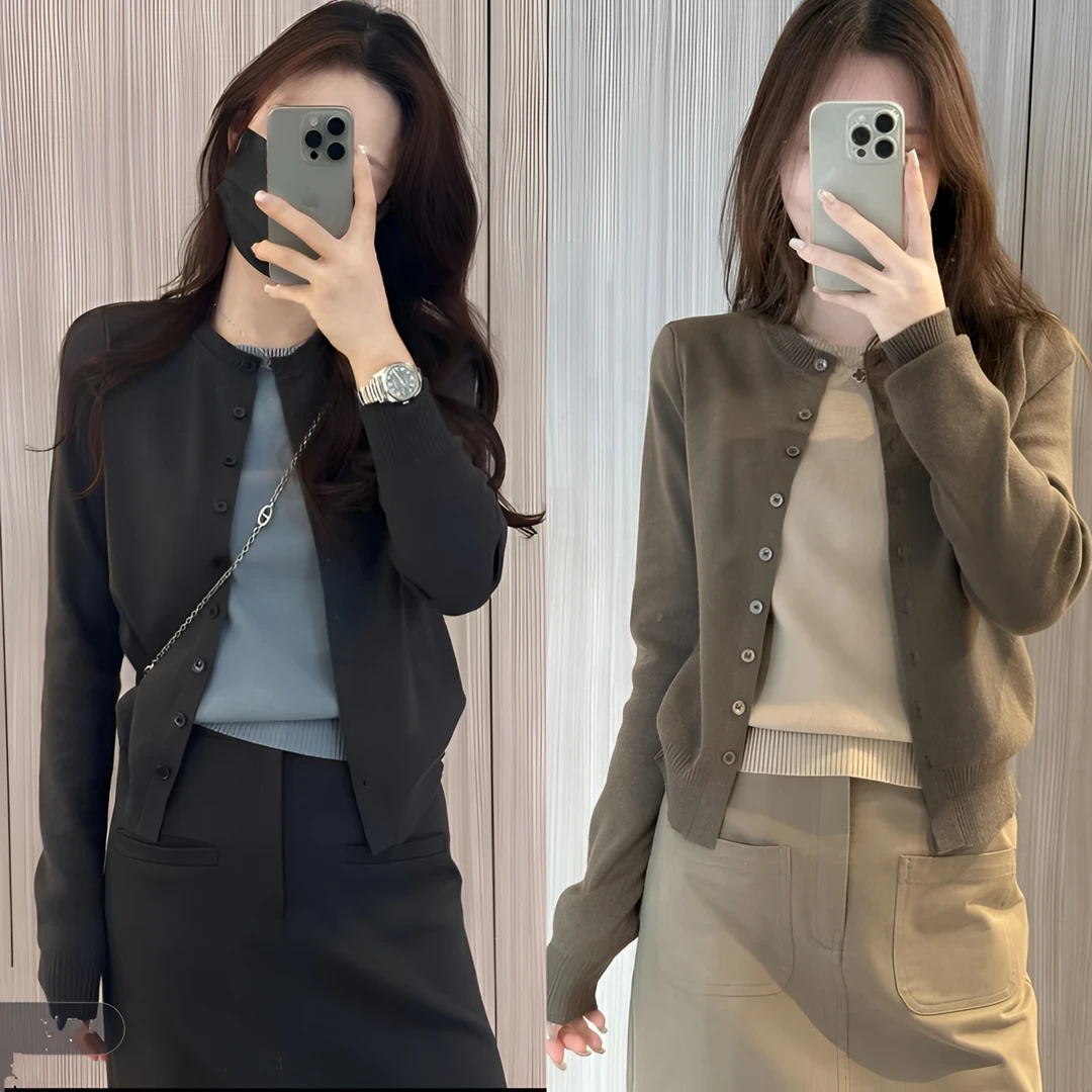 2025早秋新款拼色假两件修身显瘦毛针织衫长袖上衣女时尚气质