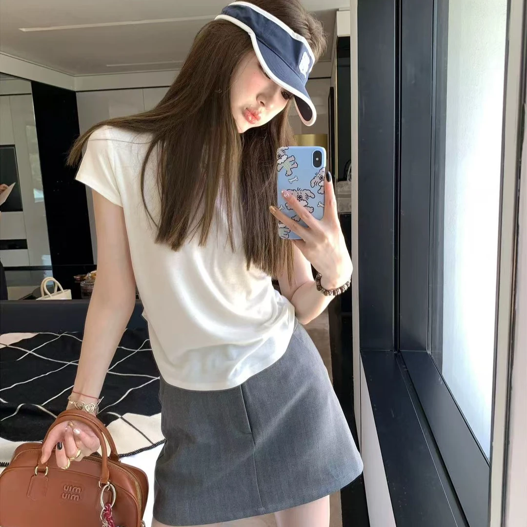 1007简约博主 软糯鹅蛋领短袖T