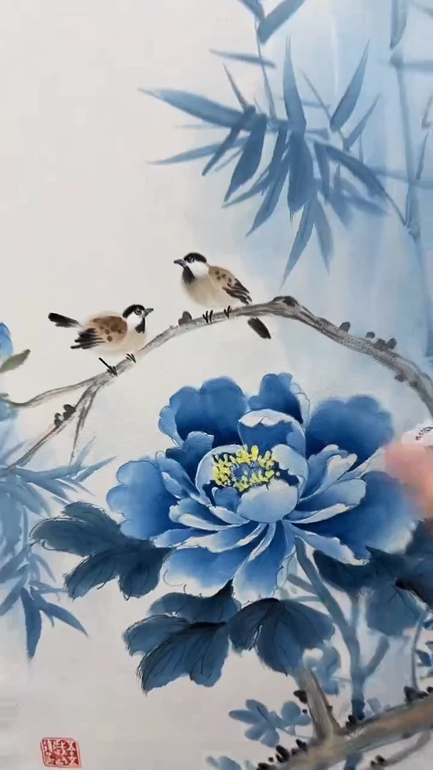 国画刘伟绘画2平尺青瓷花鸟