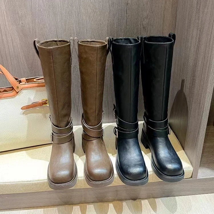 秋冬新款韩版通勤瘦瘦简约厚底裸靴长靴616-5或566-5(加绒)