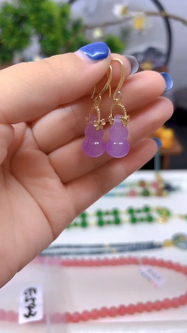 14K金镶嵌翡翠耳饰E543