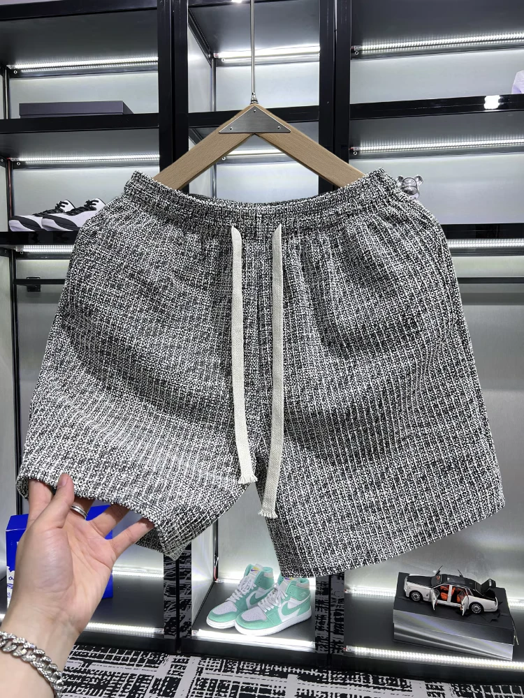 轻奢潮牌千鸟格短裤男宽松四分沙滩裤复古休闲裤男士夏季运动短裤