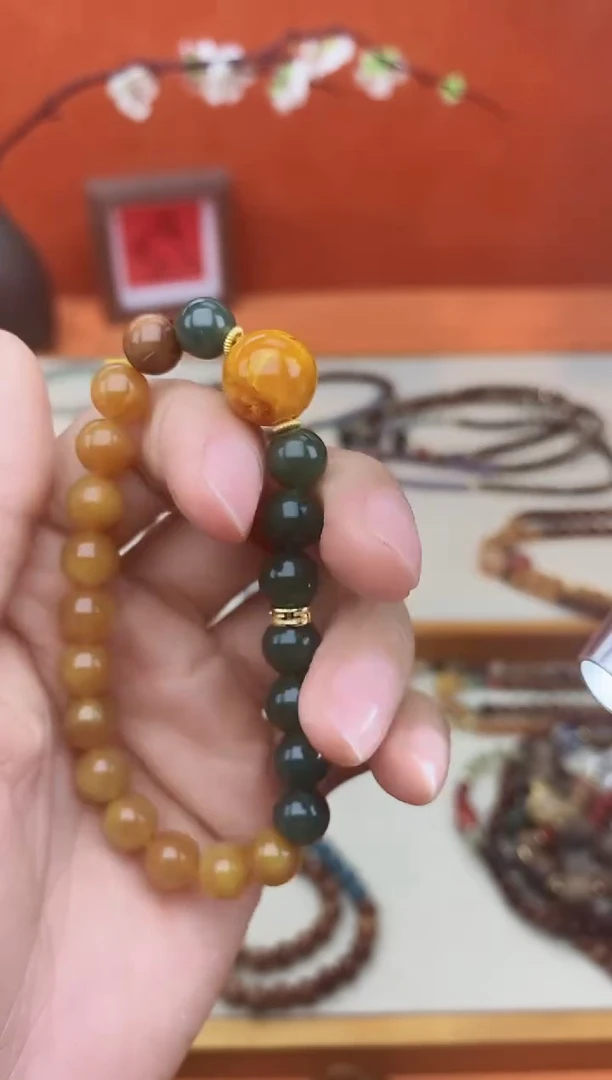 【闪购商品】和田玉手链未镶嵌搭配老蜡08单圈