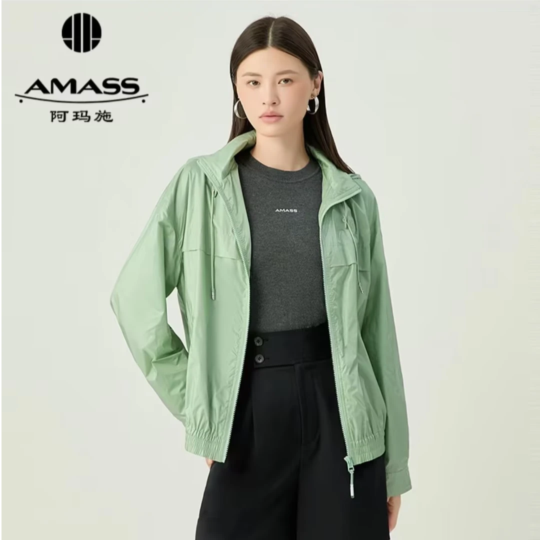AMASS/阿玛施休闲百搭长袖拉链宽松酷感连帽夹克外套女5400855