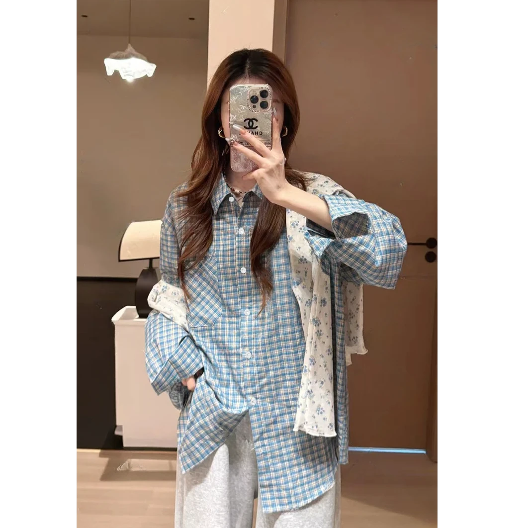 【香衫日记 细格纹口袋衬衫】气质时尚百搭格子设计感百搭休闲