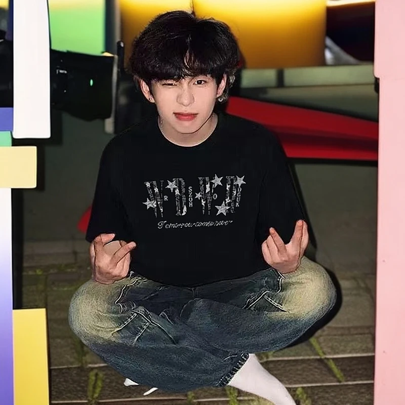 美式潮牌星星字母印花纯棉短袖t恤男ins夏季复古休闲重磅情侣上衣