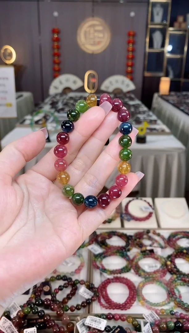 未镶嵌冰透体老矿碧玺彩虹单圈手串9mm+碧玺hon多样性发一条