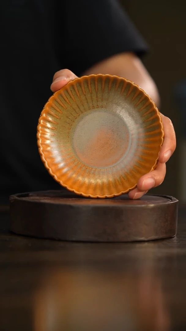 17柴房陶瓷柴烧缸杯菊瓣壶承