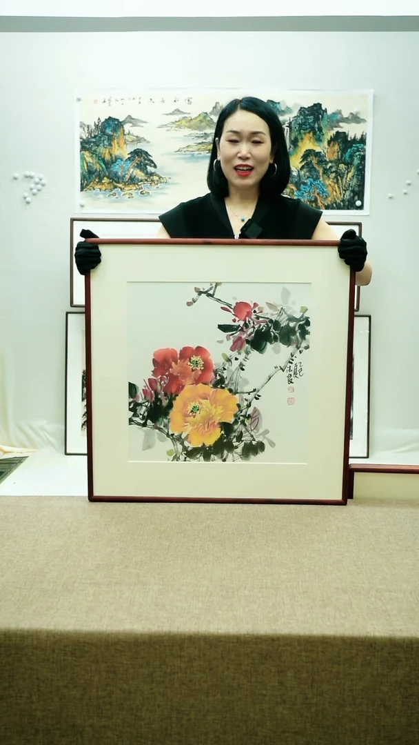 国画70*70李法良手绘花鸟带框