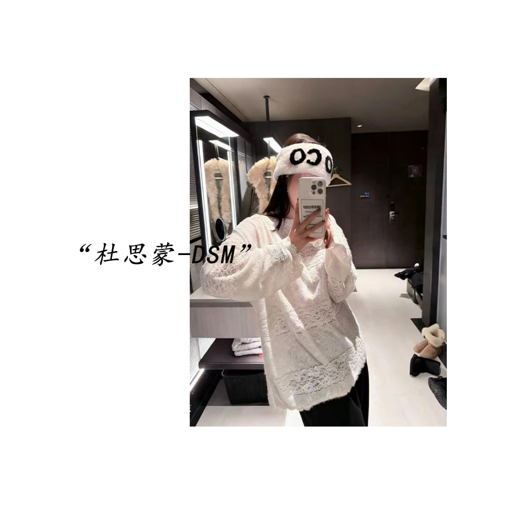 (杜思蒙服饰）1832-【宝藏衣橱】韩系设计感蕾丝拼接圆领打底衫