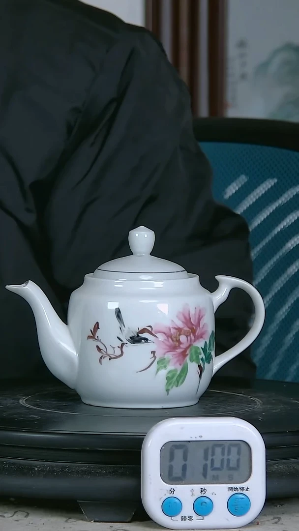 陶粉彩精绘花鸟图壶