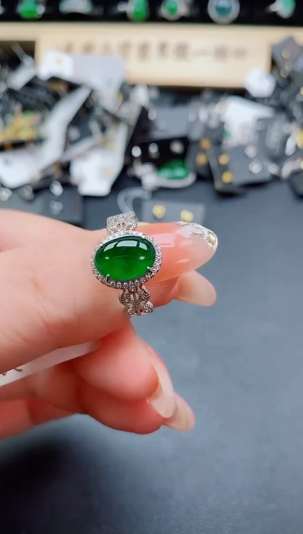 银S925镶嵌戒指翡翠1
