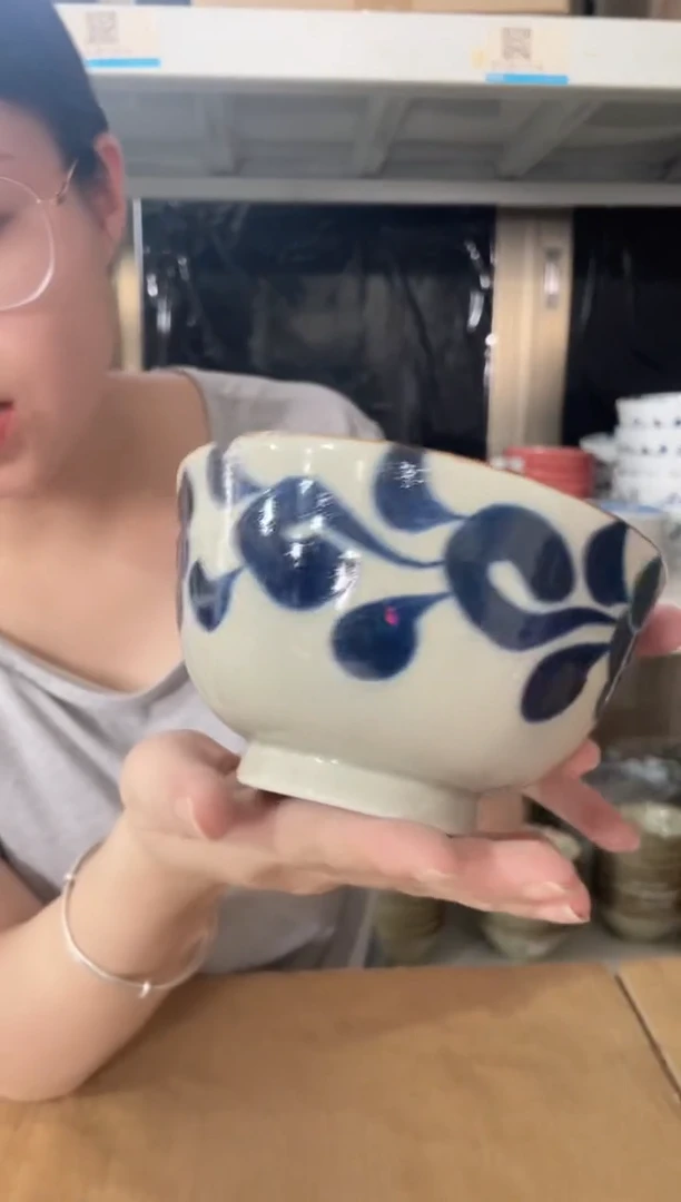 陶瓷蓝唐草5.2英寸高脚碗 微瑕