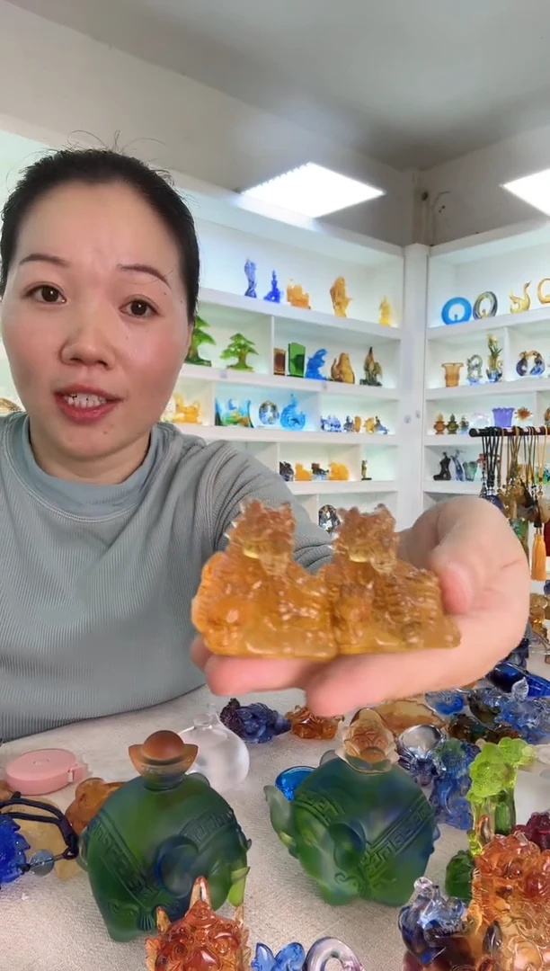手工艺品琉璃龙2个 摆件