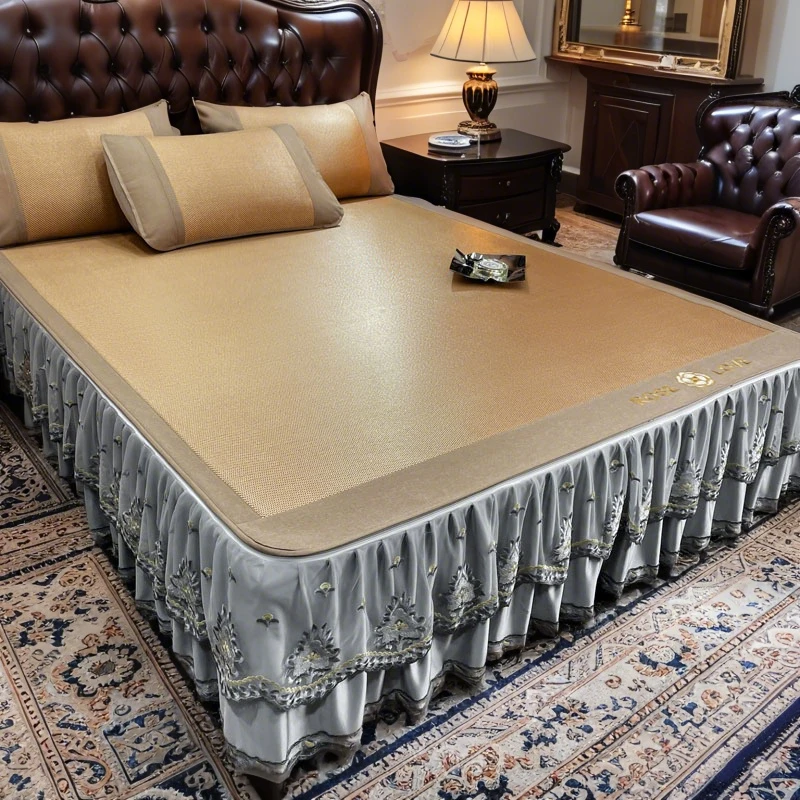 软席子可拆卸刺绣床裙款凉席冰丝席夏天专用空调席藤席冰凉夏季款