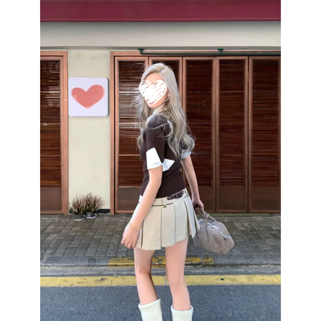 学院风白褶裙短裙女春季新款显瘦a字半身裙黁    18985