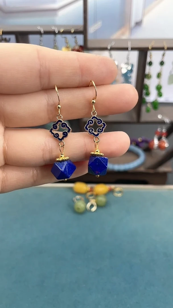 未镶嵌青金石耳饰青金石方糖