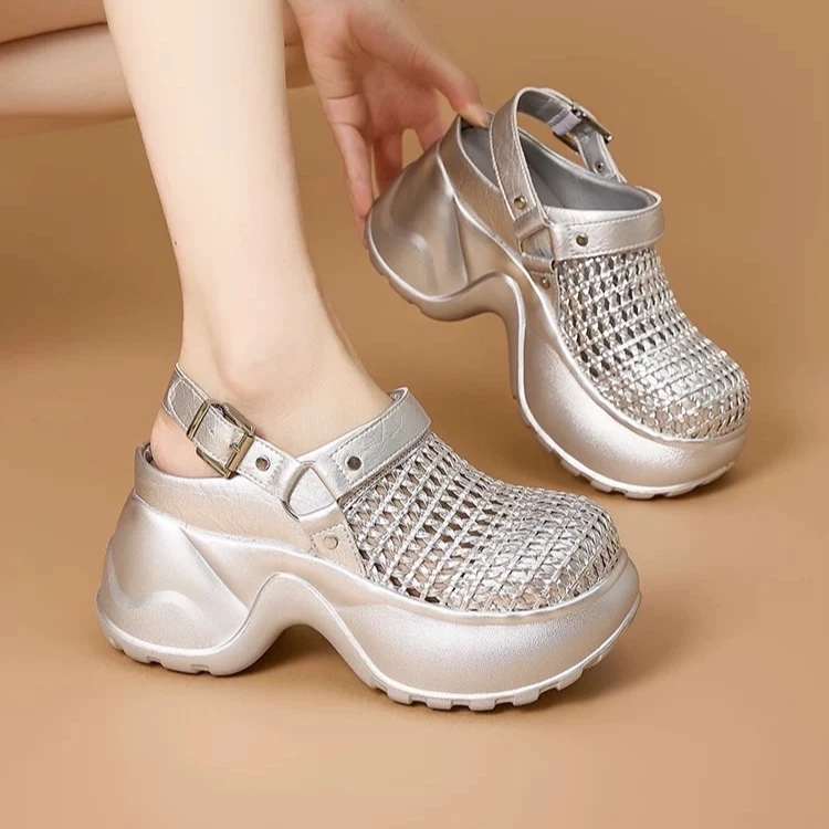 【主播专享】纯色包头拖鞋女2025夏季新款增高10CM镂空凉鞋 9311