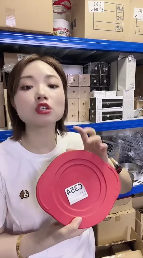 瓷片进口家用百货 红色盖料理碗C354