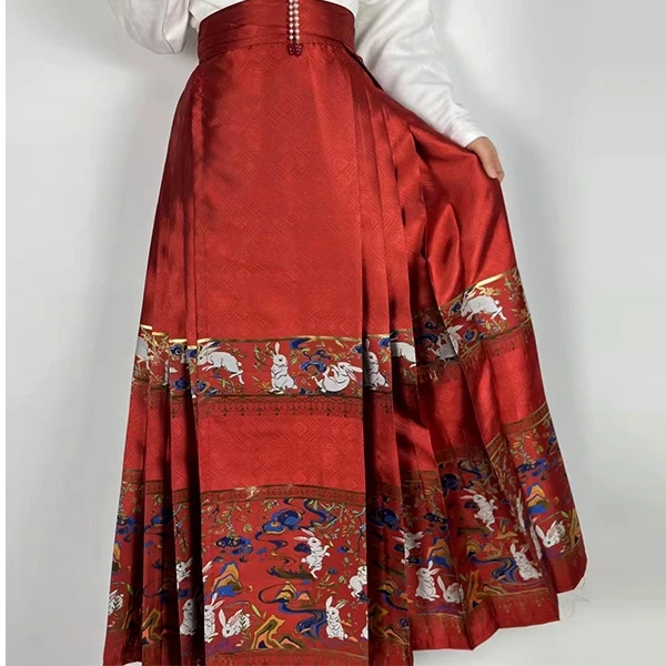 玉兔原创汉元素中国风织金妆花齐腰马面裙四季款一片式