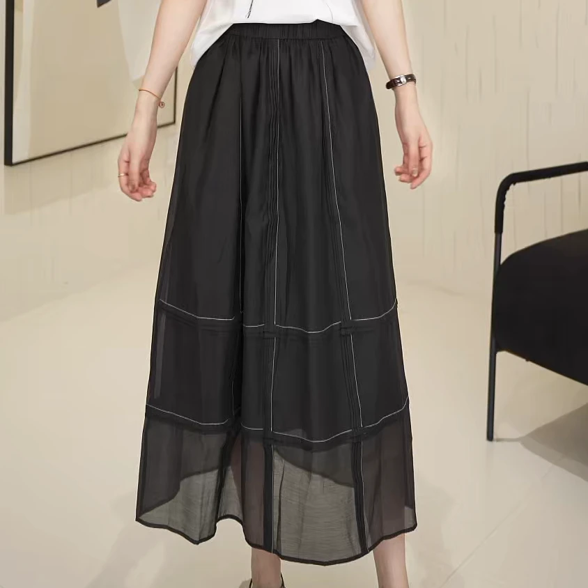 ZHUANGMA/庄玛夏季设计师新款气质休闲百搭褶皱半裙Z21Q2220