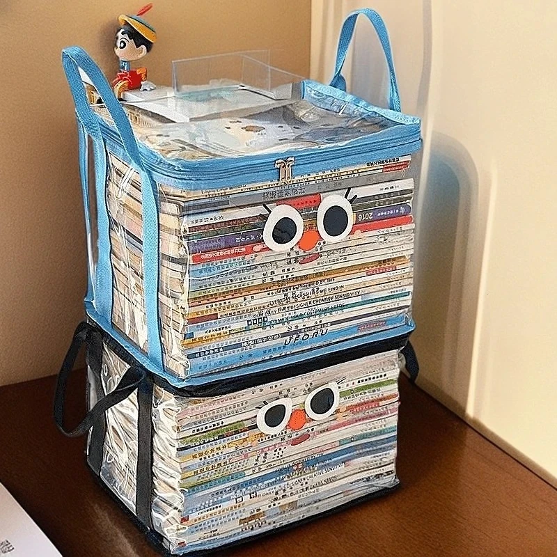 超大容量透明折叠学生书本收纳袋防尘袋学习用品 手提神器整理筐