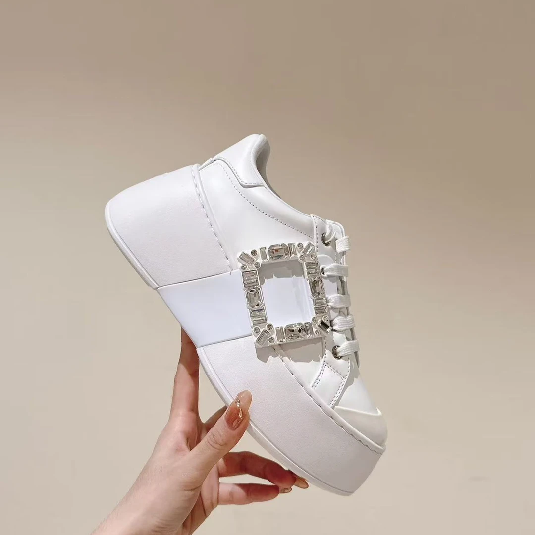 【大老板专属】松糕鞋白色水钻运动休闲鞋时尚休闲鞋系带运动鞋