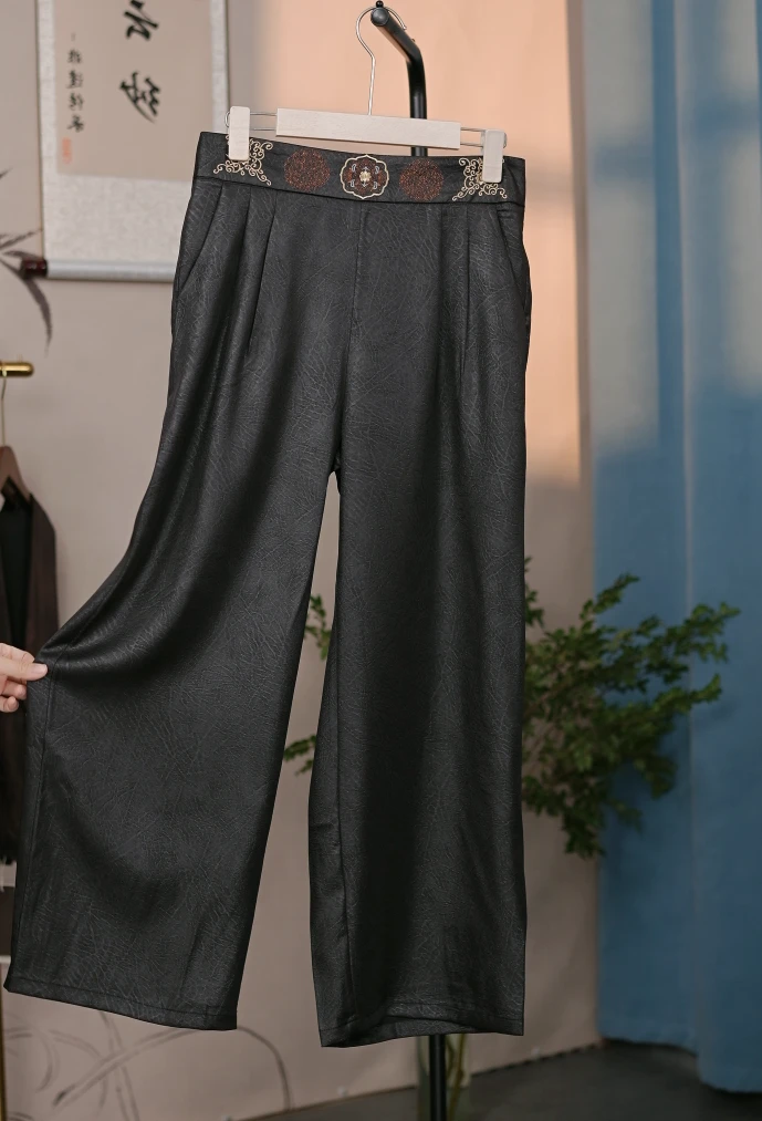 【纸落云烟-黑龟直筒裤】满分真丝龟裂纹直筒裤