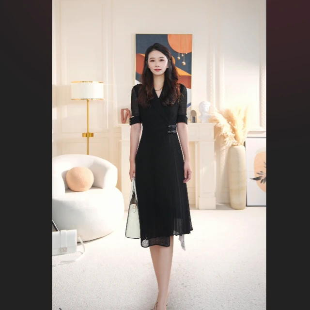 NEXY.CO/奈蔻绞综连衣裙显瘦气质时尚夏季黑XF05022W0/XF05038E5